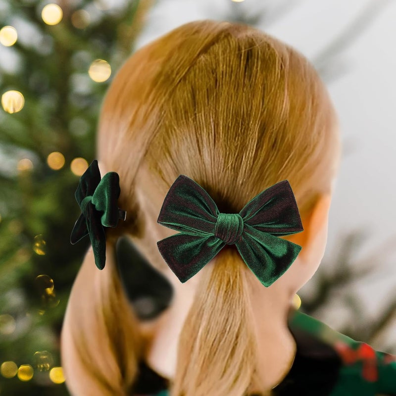 ONENINEDREAM Baby Girl St. Patrick's Day Hair Accessories - Green Velvet Bows, Alligator Clips, and Hairpins for Toddlers and Kids - Image 2